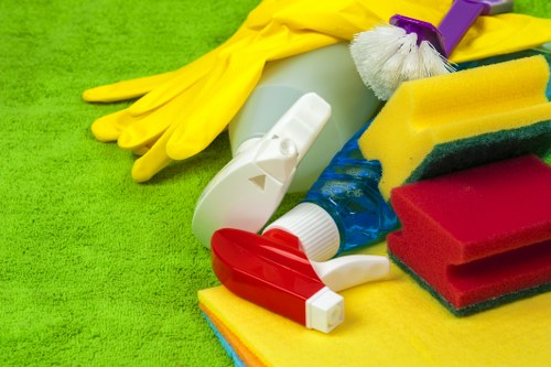 Professional carpet cleaning team following safety procedures